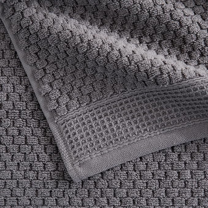 100% Cotton Waffle Textured 6 Piece Towel Set| Super Soft Quick Dry Bath Towels | Decorative Towels for Bathroom | 2 Bath Towels, 2 Hand Towels, 2 Washcloths | Belle Collection (Charcoal)