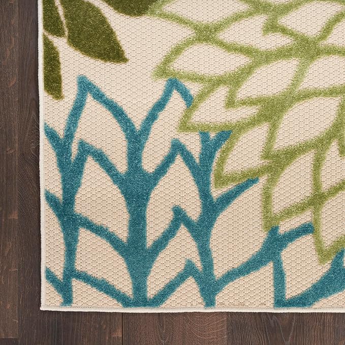 Nourison Home Aloha Tropical Indoor/Outdoor Green Multicolor 5'3" x 7'5" Area Rug, Easy Clean, Non Shedding, Bed Room, Living Room, Dining Room, Backyard, Deck, Patio (5x7)