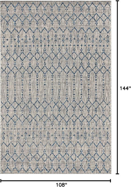 JONATHAN Y Moroccan Geometric Indoor Outdoor Area Rug 9X12 Light Gray/Navy, Ourika Textured Weave for Backyard, Patio, Porch, Easy-Cleaning, High Traffic, Pet-Friendly, Non-Shedding (SMB108A-9)