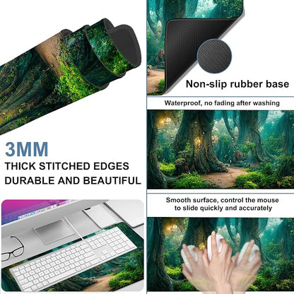 Gaming Desk Pad Large Extra Length Mysterious Forest Mouse Pad Keyboard Laptop