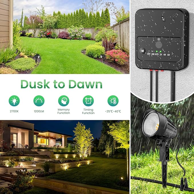 ZZXX Low Voltage Landscape Lighting 12W 2700K Landscape Spotlights with Photocell Sensor 1200LM Super Warm White LED lighting Outdoor IP66 Waterproof AC/DC 12V-24V for Yard Garden Pathway Tree(8 Pack)