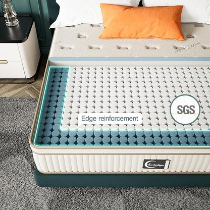 Gel Foam Innerspring Mattress - 14 Inch King Size Mattress for Back Pain Relief, Medium Firm with Reinforced Edge Support, Off-White