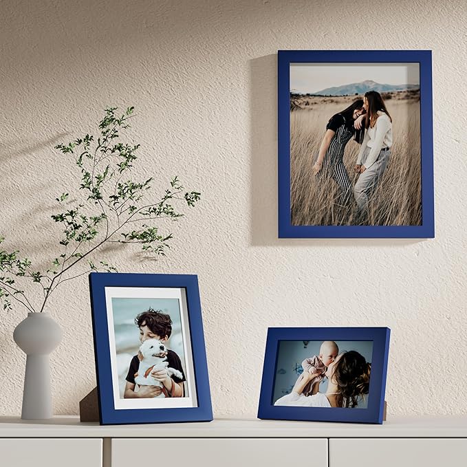 Vittanly 10 Pack Picture Frames Collage Wall Decor, Gallery Frame Set for Wall Mounting or Tabletop Display, Multi Sizes Including 2pcs 8x10, 4pcs 5x7, 4pcs 4x6, Blue