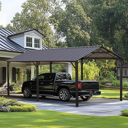 PHI VILLA 10 x 20 ft Carport Metal Carports with Galvanized Steel Roof, Sturdy Heavy Duty Metal Carport for Cars, Boats, and Tractors