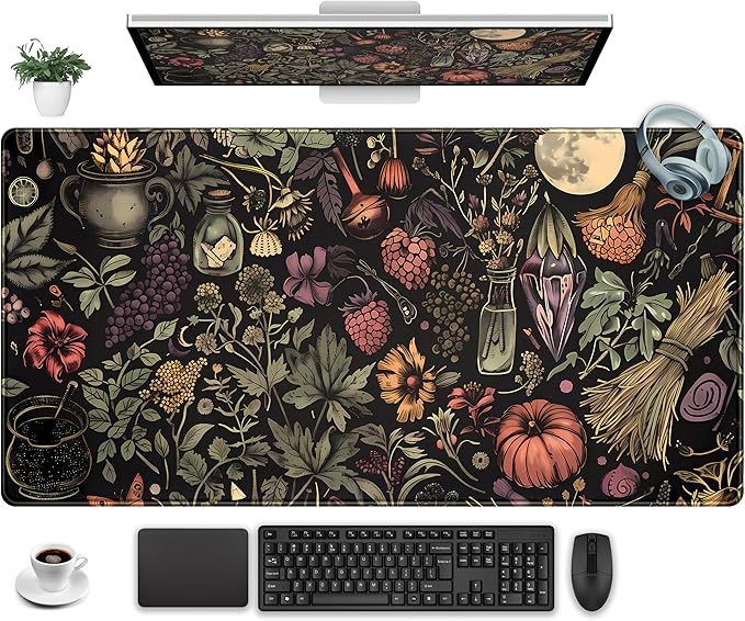 Desk Mat Botanical Witchery Mouse Pad Gaming Mat Dark Keyboard Mat, Long Mouse