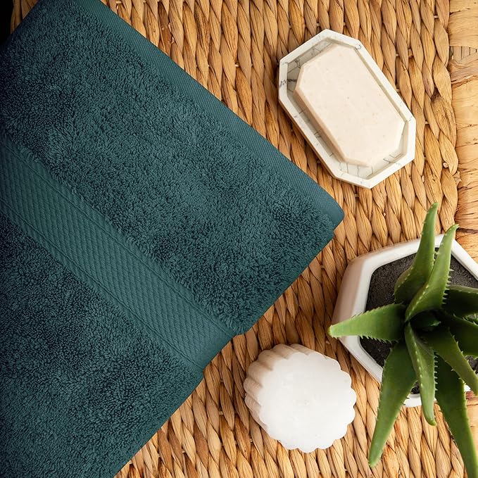 Superior Egyptian Cotton Pile Bath Towel Set of 2, Ultra Soft Luxury Towels, Thick Plush Essentials, Absorbent Heavyweight, Guest Bath, Hotel, Spa, Home Bathroom, Shower Basics, Teal