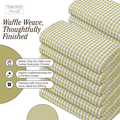 TWINY threads Circle Waffle Kitchen Towels 4 Pack, 16"x26", 100% Cotton, Super Absorbent, Durable, Vibrant Dishcloth Set, Great for Summer Decor, Cleaning Spills, Lemon Green