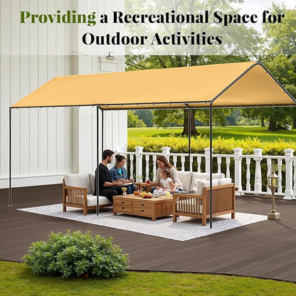 GOJOOASIS 10x20 Carport Heavy Duty Portable Garage Shelter Metal Car Canopy Tent with UV-Resistant & Weatherproof Top Cover for RV & Vehicles (Yellow, 10x20 Without sidewalls)