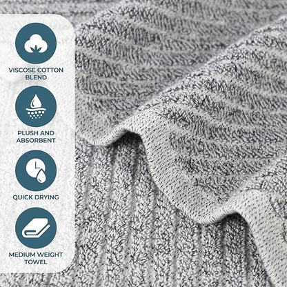 Superior Amelia Viscose Cotton Blend Medium Weight Towels, for Bathroom, Shower, Spa, Plush, Quick Dry, Ultra-Soft Towels, Bath Essentials, Ribbed Design, 12 Piece Assorted Towel Set, Charcoal