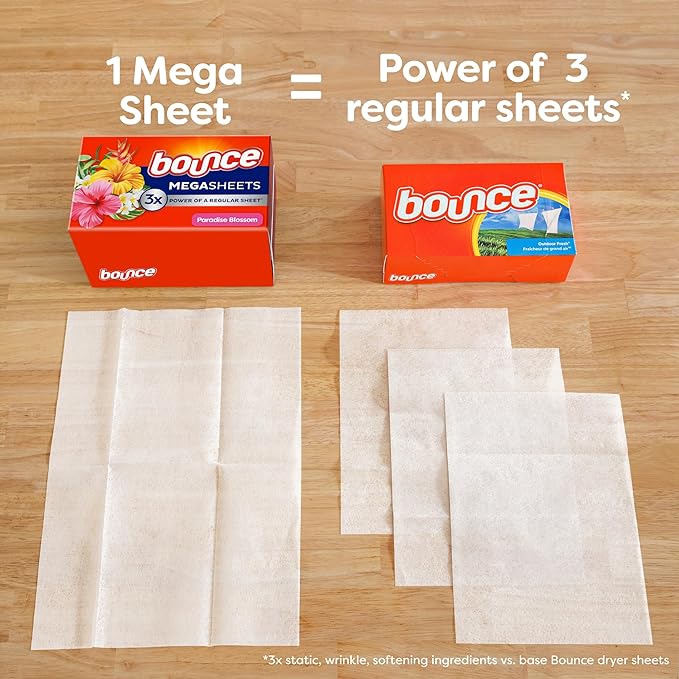 Bounce Dryer Sheets | Paradise Blossom | Anti-Static | 180 Sheets, Pack of 3