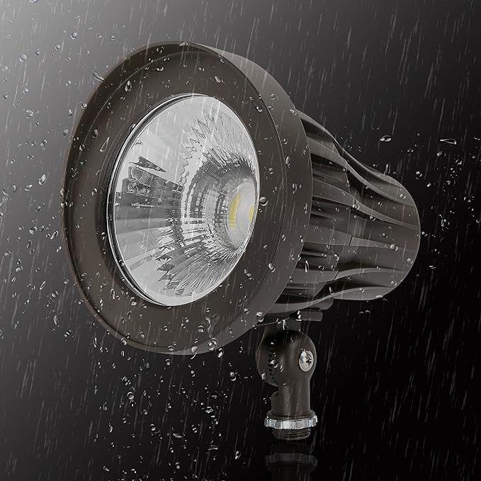 GKOLED 44° Beam Angle 30Watt Bullet/Round LED Spotlight, 120-277V, 5000K Daylight White, 3350 Lumens, Outdoor Landscape Flag Pole Light Fixture, UL Listed, Aluminum, Dark Bronze