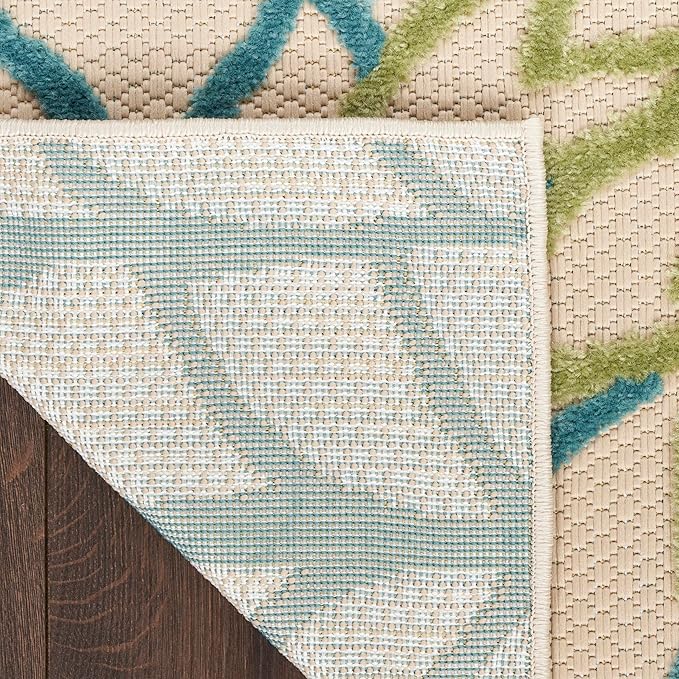 Nourison Home Aloha Tropical Indoor/Outdoor Green Multicolor 5'3" x 7'5" Area Rug, Easy Clean, Non Shedding, Bed Room, Living Room, Dining Room, Backyard, Deck, Patio (5x7)
