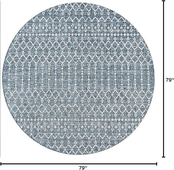 JONATHAN Y SMB108C-6R Ourika Moroccan Geometric Textured Weave Teal/Gray 6' Round Indoor/Outdoor Area Rug, Pet Friendly, Non-Shedding, Stain Resistant, Easy-Cleaning for Backyard, Patio, Porch