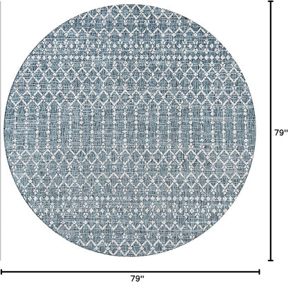 JONATHAN Y SMB108C-6R Ourika Moroccan Geometric Textured Weave Teal/Gray 6' Round Indoor/Outdoor Area Rug, Pet Friendly, Non-Shedding, Stain Resistant, Easy-Cleaning for Backyard, Patio, Porch