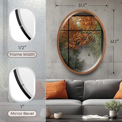 OVALCREST - Oval Wooden Beveled Wall Mirror for Home Decor, Bathroom, Vanity, Bedroom, Living Room, Hallway - London Style (Sunset Gold) 41.1 x 31.1