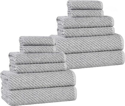 Superior Amelia Viscose Cotton Blend Medium Weight Towels, for Bathroom, Shower, Spa, Plush, Quick Dry, Ultra-Soft Towels, Bath Essentials, Ribbed Design, 12 Piece Assorted Towel Set, Charcoal