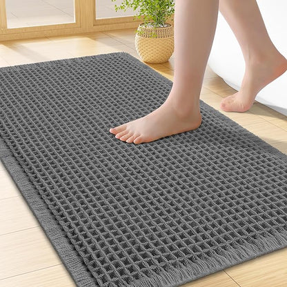 Smiry Waffle Bath Mat 24x16, Extra Soft Absorbent Bathroom Rugs, Non Slip Machine Washable Quick Dry Bath Rugs for Bathroom Floor, Tub, Shower, Home Decor Accessories, Dark Grey