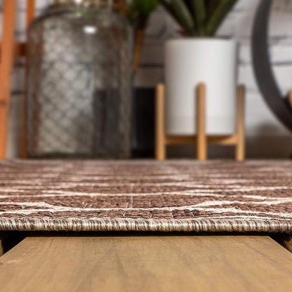 Eyely BMS109B-214 Santa Monica Trebol Moroccan Trellis Textured Weave, Pet Friendly, Non-Shedding, Stain Resistant, Easy-Cleaning, Espresso/Taupe, 2 ft. x 14 ft., Indoor/Outdoor, Runner Rug