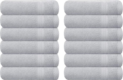 GLAMBURG Ultra Soft 12-Piece Washcloths Set 13x13-100% Ringspun Cotton - Durable & Highly Absorbent Face Towels - Ideal for use in Bathroom, Kitchen, Gym, Spa & General Cleaning - Light Grey