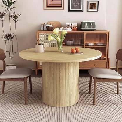 weselon Round Dining Table for 4, Modern Farmhouse Kitchen Table, 47 Inch Small Circle Dining Tables with Wood Strip Base for Kitchen Living Room (Natural)