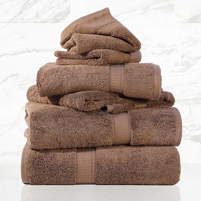 Superior Egyptian Cotton Pile 6 Piece Towel Set, Includes 2 Bath, 2 Hand, 2 Face Towels/Washcloths, Ultra Soft Luxury Towels, Thick Plush Essentials, Guest Bath, Spa, Hotel Bathroom, Chocolate