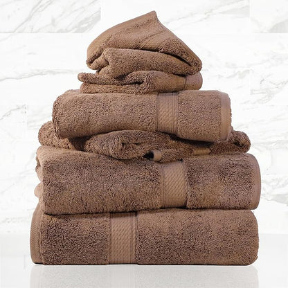 Superior Egyptian Cotton Pile 6 Piece Towel Set, Includes 2 Bath, 2 Hand, 2 Face Towels/Washcloths, Ultra Soft Luxury Towels, Thick Plush Essentials, Guest Bath, Spa, Hotel Bathroom, Chocolate