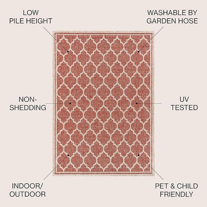 Eyely BMS109C-6 Santa Monica Trebol Moroccan Trellis Textured Weave, Pet Friendly, Non-Shedding, Stain Resistant, Easy-Cleaning, Red/Beige, 6 ft. x 9 ft., Indoor/Outdoor, Area Rug