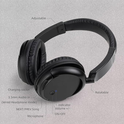 Wireless Bluetooth Headphone Over Ear, 3.5mm Audio Device, Wired and Wireless