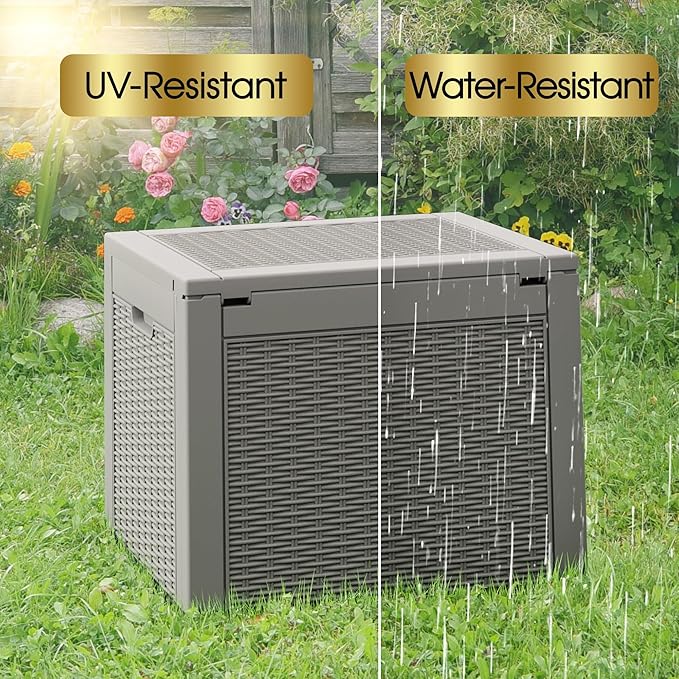 NUNU LAB Outdoor Storage Box, 33 Gallon Resin Deck Box Indoor and Outdoor Use, Waterproof Lockable Patio Storage Bin for Gardening Tools,Package Deliveries,Patio Cushions,UV Resistant,Grey