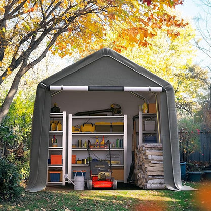 Quictent Heavy Duty 8x10FT Carport Shelter with Roll-Up Mesh Windows & Reinforced Frame, Portable Garage Canopy for Motorcycle Storage, Outdoor Equipment, Patio Furniture Cover - Dark Gray
