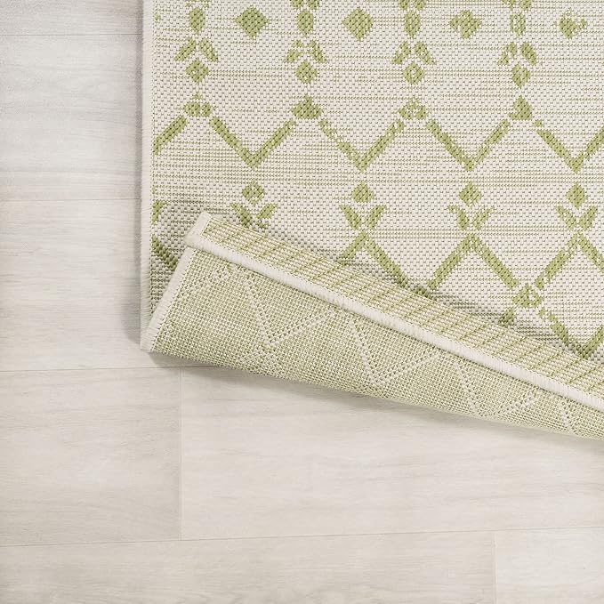JONATHAN Y Moroccan Geometric Indoor Outdoor Area Rug 9X12 Cream/Green, Ourika Textured Weave for Backyard, Patio, Porch, Easy-Cleaning, High Traffic, Pet-Friendly, Non-Shedding (SMB108M-9)