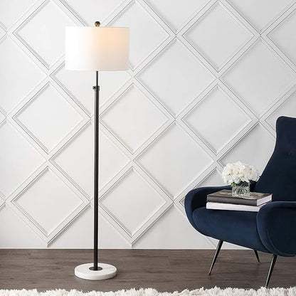JONATHAN Y 65" Oil Rubbed Bronze and White Marble Adjustable LED Floor Lamp, Modern Glam Standing Light for Living Room Bedroom, White Linen Shade, Bulb Included (JYL3022B)
