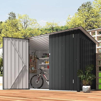 AECOJOY 7x3 Storage Shed, Lean to Bike Sheds & Outdoor Storage Clearance, 3x7 Storage Metal Garden Sheds, Small Metal Outdoor Storage Cabinet Weatherproof for Bikes in Dark Grey