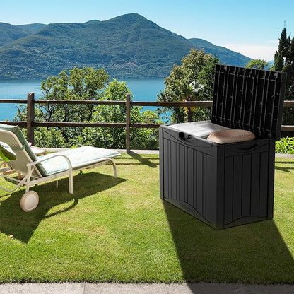 45 Gallon Waterproof Deck Storage Box - All-Weather Outside Storage Box with Lock, Outdoor Box Storage for Patio/Pool Accessories, UV-Resistant Resin, Matte Black