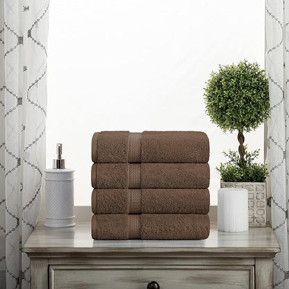 Superior Egyptian Cotton Pile Hand Towel Set of 4, Ultra Soft Luxury Towels, Thick Plush Essentials, Absorbent Heavyweight, Guest Bath, Hotel, Spa, Home Bathroom, Shower Basics, Chocolate