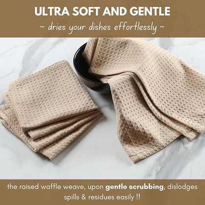 Native Fab 18 Pack Waffle Dish Cloths - 100% Cotton, 12" x 12", Absorbent, Quick Drying, Washable Towels for Cleaning, Cooking, Baking - Great for Home, Restaurants, Bars, Versatile Use - Beige