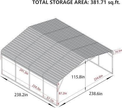 VEIKOU 20'x20' Metal Carport, Heavy Duty Car Port with Steel Panels, Carport with Innovative Assembly Structure, Carports for Car, Boat, Truck
