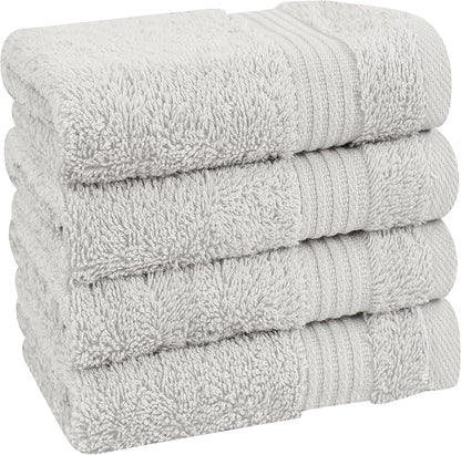 Cotton Paradise 100% Cotton Turkish Towel Set, Soft Absorbent Quick Dry, 4 Piece Washcloth Set, Silver Grey