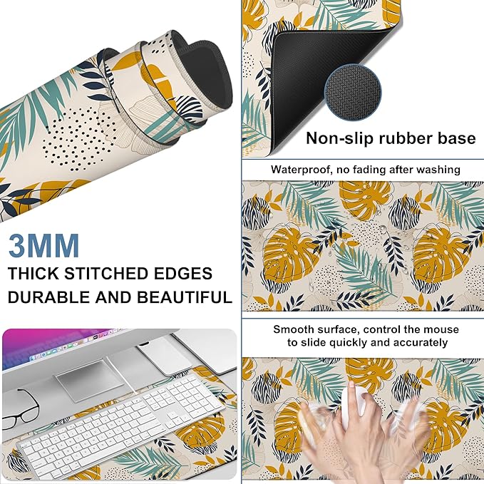 Large Mouse Pad Palm Leaves Gaming Desk Pad Computer Keyboard Non-Slip