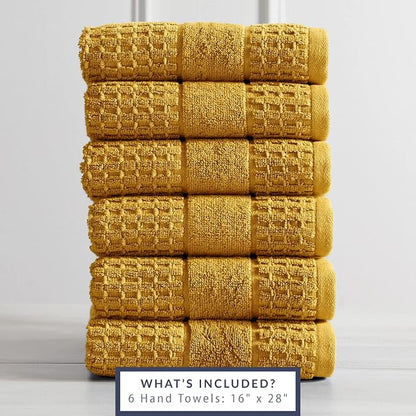 Market & Place 100% Cotton Super Soft Luxury Hand Towel Set | Quick-Dry and Highly Absorbent | Waffle Textured | 550 GSM | Includes 6 Hand Towels | Harper Collection (Mustard Yellow)