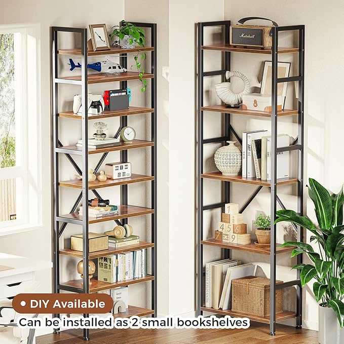 SUPERJARE Triple 5 Tier Bookshelf, Bookcase with 14 Open Display Shelves, Wide Book Shelf Book Case for Home & Office, Rustic Brown