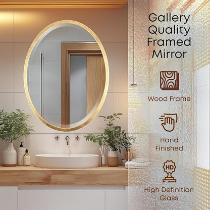 OVALCREST - Oval Wooden Beveled Wall Mirror for Home Decor, Bathroom, Vanity, Bedroom, Living Room, Hallway - London Style (Gold Leaf) 29.1 x 23.1