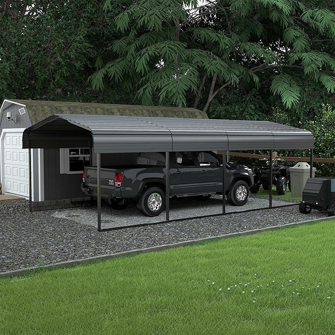MUPATER 12 x 20 FT Metal Carport Kit, Outdoor Heavy Duty Garage Car Shelter Shade with Metal Roof, Carport Canopy with Frame and Bolts for Car, and Boat, Grey