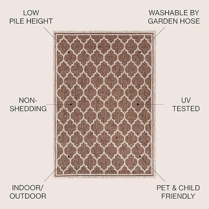 Eyely BMS109B-6 Santa Monica Trebol Moroccan Trellis Textured Weave, Pet Friendly, Non-Shedding, Stain Resistant, Easy-Cleaning, Espresso/Taupe, 6 ft. x 9 ft., Indoor/Outdoor, Area Rug