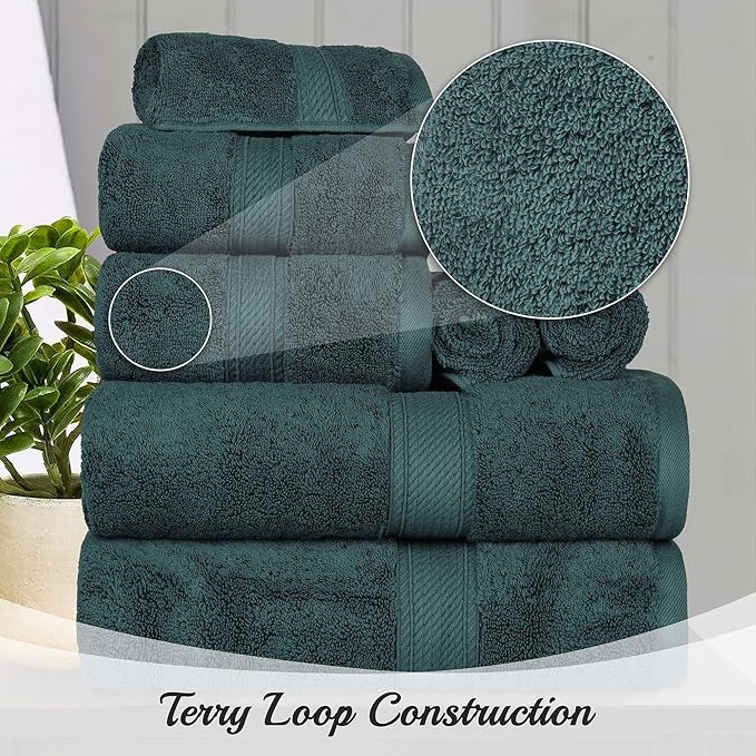 Superior Egyptian Cotton Pile Bath Towel Set of 2, Ultra Soft Luxury Towels, Thick Plush Essentials, Absorbent Heavyweight, Guest Bath, Hotel, Spa, Home Bathroom, Shower Basics, Teal