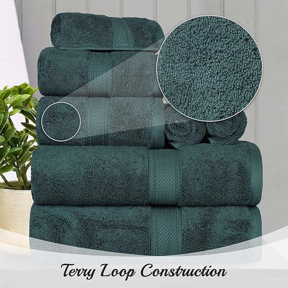 Superior Egyptian Cotton Pile Bath Towel Set of 2, Ultra Soft Luxury Towels, Thick Plush Essentials, Absorbent Heavyweight, Guest Bath, Hotel, Spa, Home Bathroom, Shower Basics, Teal