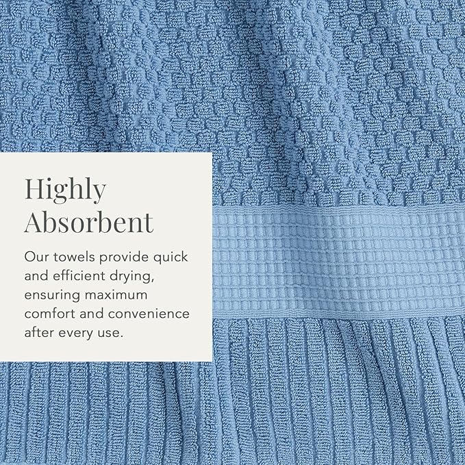 NY Loft 100% Cotton Towel Set 6 Piece | Super Soft & Absorbent Quick-Dry 2 Bath Towels 2 Hand Towels and 2 Washcloths |Textured and Durable Cotton | Trinity Collection (6 Piece Set, Blue Shadow)