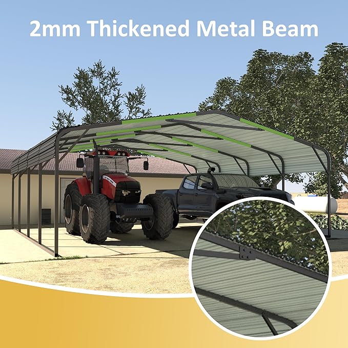 VEIKOU 20'x20' Metal Carport, Heavy Duty Car Port with Steel Panels, Carport with Innovative Assembly Structure, Carports for Car, Boat, Truck
