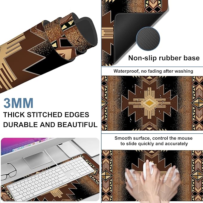 Large Mouse Pad Aztec Pattern Gaming Desk Pad Computer Keyboard Non-Slip