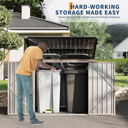 Outdoor Trash Can Storage 2 Binsgarbage Bin Storage Shed, 3x6 FT Garbage Bin Storage Shed with Chain Lid, Metal Outdoor Storage for Garden, Backyard, Lawn and Patio